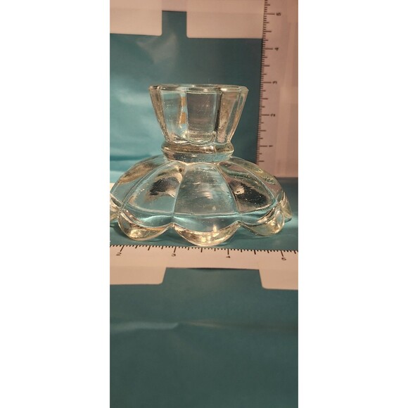 Vintage Clear Pressed Glass Candle Holder – Ribbed Floral Base Taper Holder - Picture 2 of 7